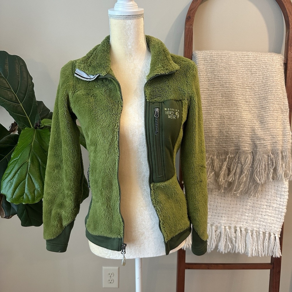 Mountain Hardware Womens Monkey Fur Fleece Jacket Size XS Green Small‎ Hike Ski
